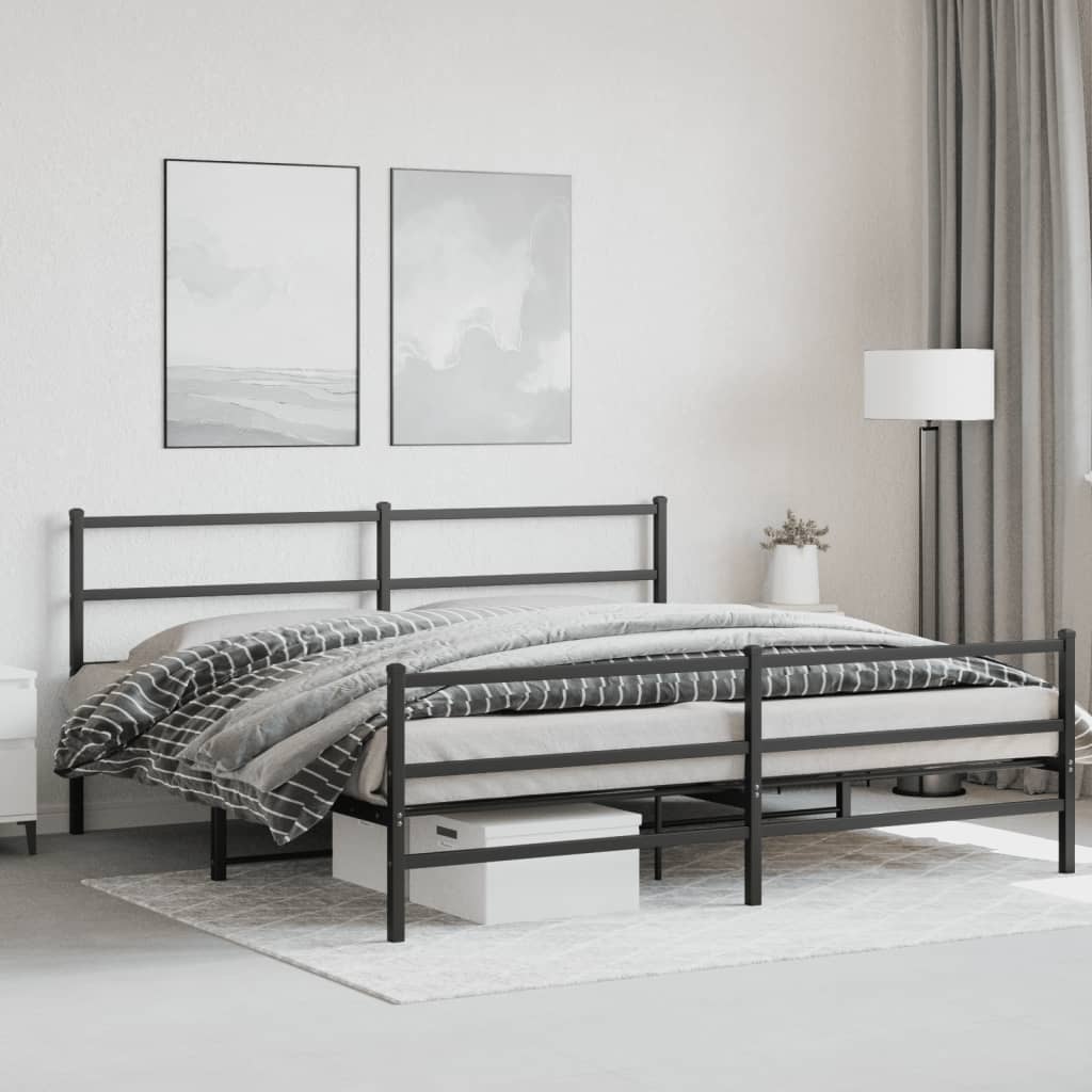 Estrutura de cama com cabeceira e pés 183x213 cm metal preto