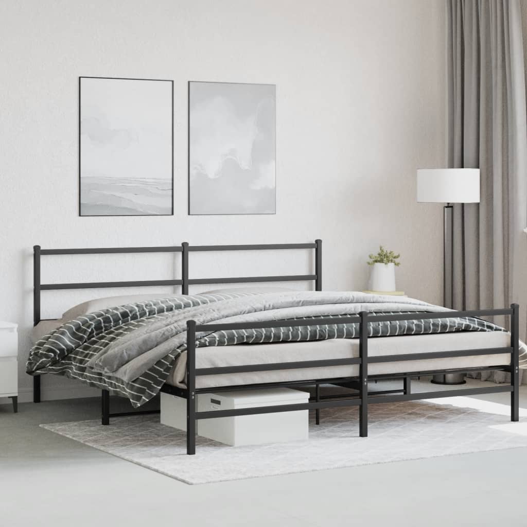 Estrutura de cama com cabeceira e pés 193x203 cm metal preto