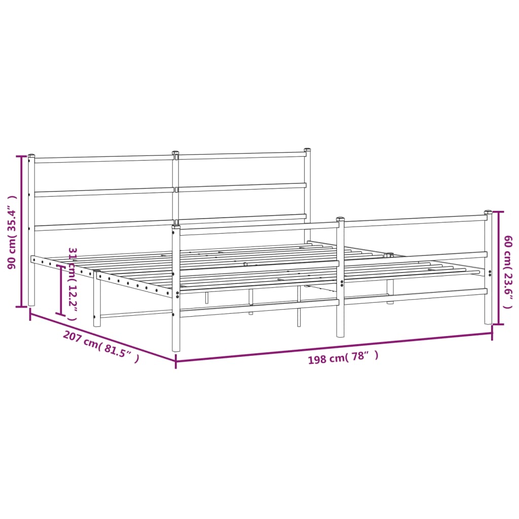 Estrutura de cama com cabeceira e pés 193x203 cm metal preto