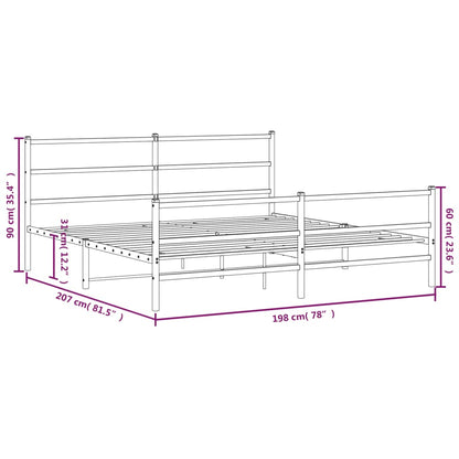 Estrutura de cama com cabeceira e pés 193x203 cm metal preto