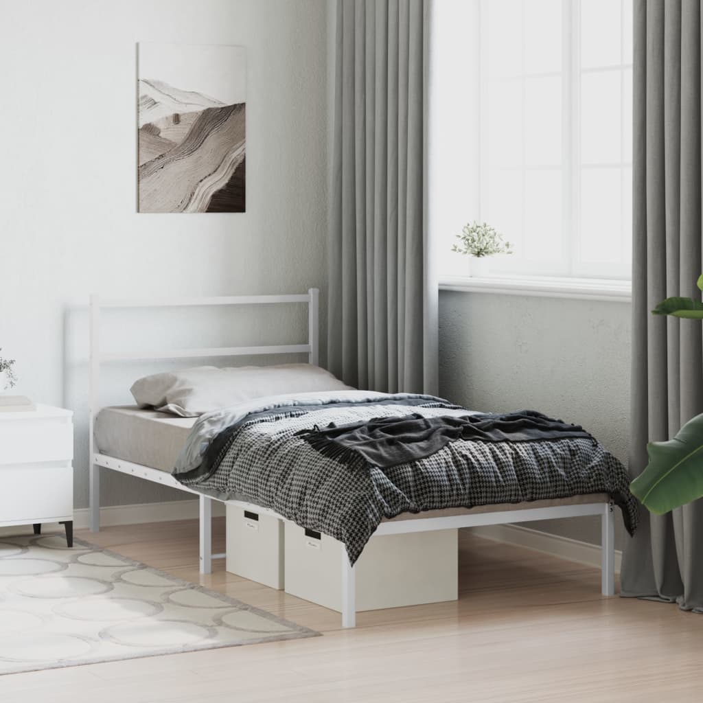 Estrutura de cama com cabeceira 100x190 cm metal branco