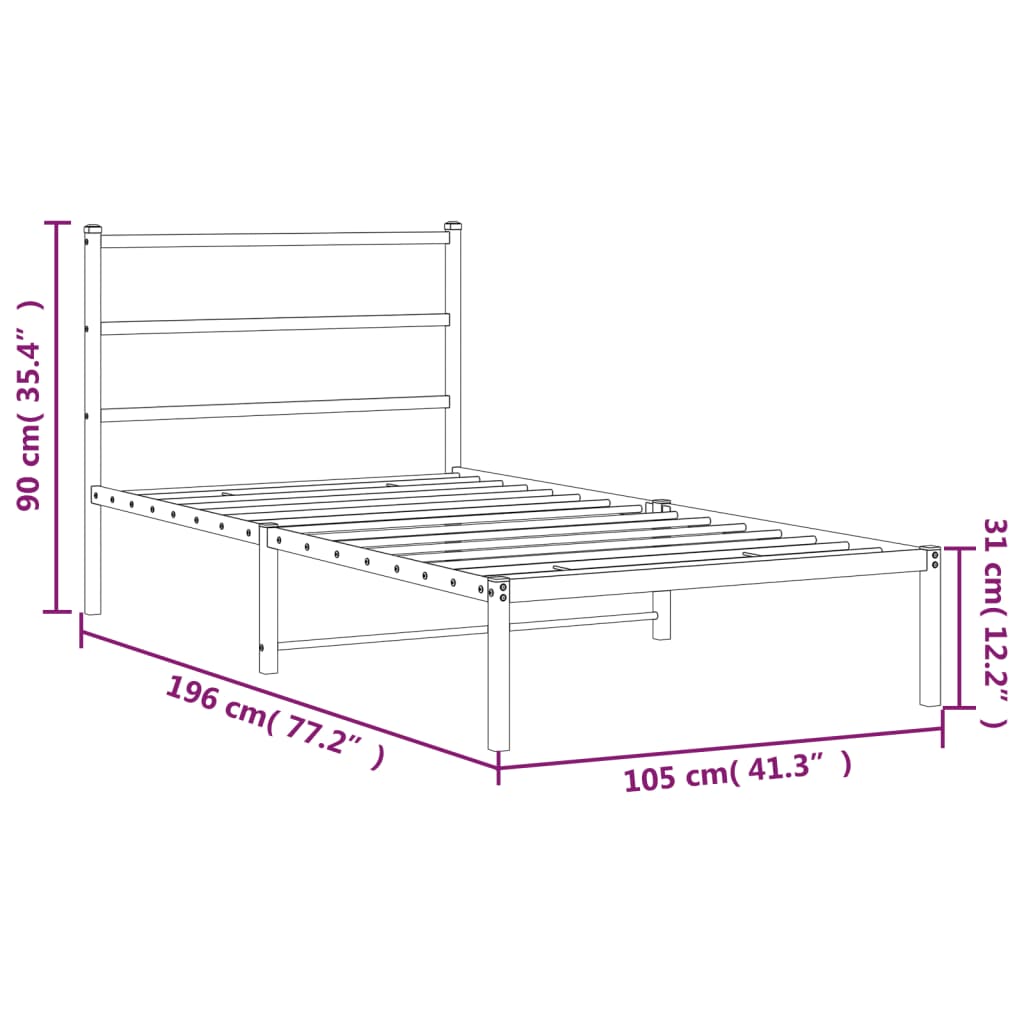 Estrutura de cama com cabeceira 100x190 cm metal branco