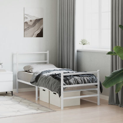 Estrutura de cama com cabeceira e pés 75x190 cm metal branco