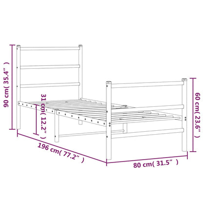 Estrutura de cama com cabeceira e pés 75x190 cm metal branco