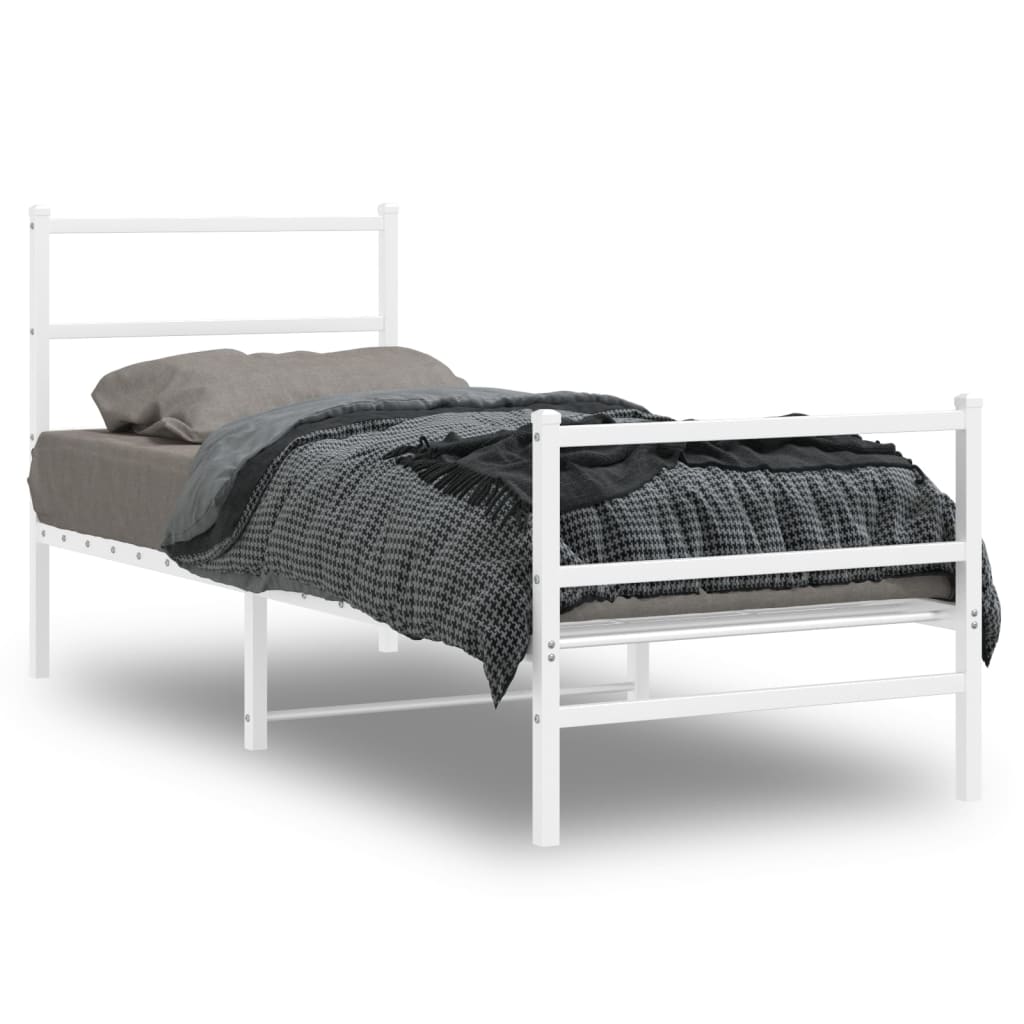 Estrutura de cama com cabeceira e pés 75x190 cm metal branco