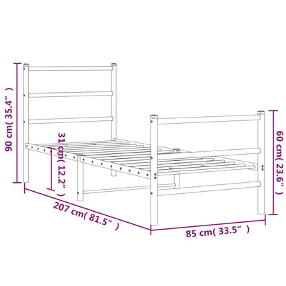 Estrutura de cama com cabeceira e pés 80x200 cm metal branco