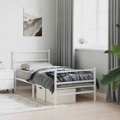 Estrutura de cama com cabeceira e pés 90x190 cm metal branco