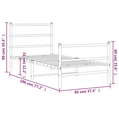 Estrutura de cama com cabeceira e pés 90x190 cm metal branco