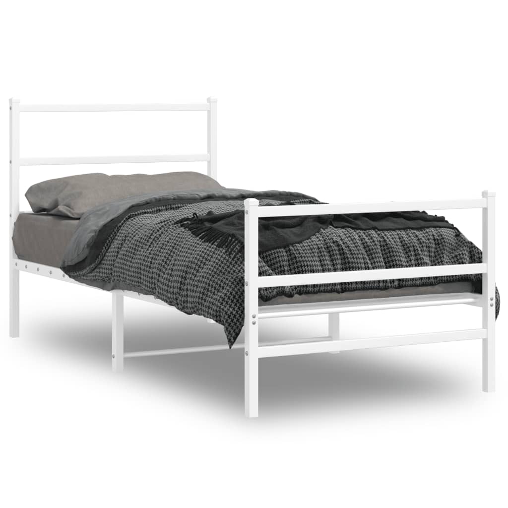 Estrutura de cama com cabeceira e pés 90x200 cm metal branco