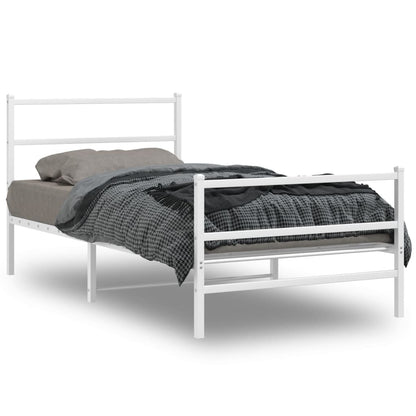 Estrutura de cama com cabeceira e pés 100x190 cm metal branco