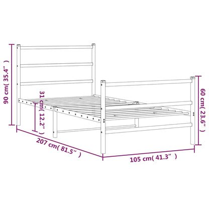 Estrutura de cama com cabeceira e pés 100x200 cm metal branco