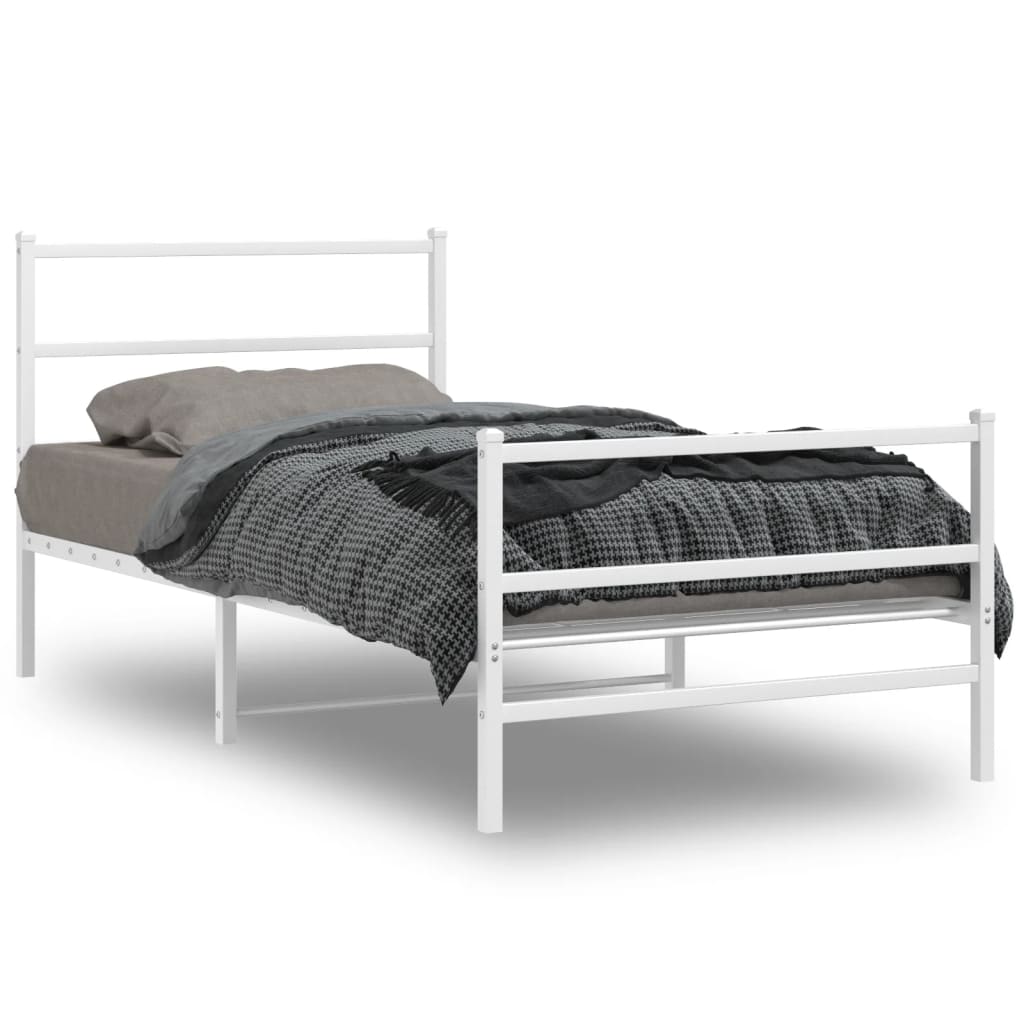 Estrutura de cama com cabeceira e pés 107x203 cm metal branco