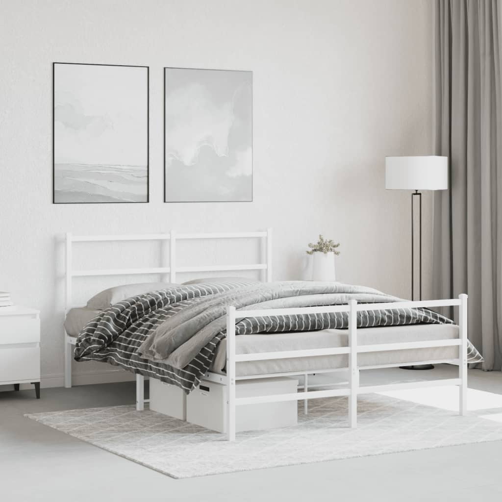 Estrutura de cama com cabeceira e pés 135x190 cm metal branco