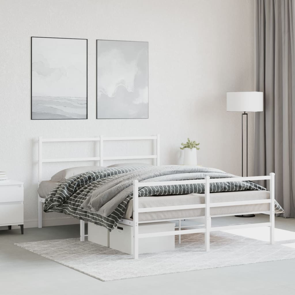 Estrutura de cama com cabeceira e pés 140x190 cm metal branco