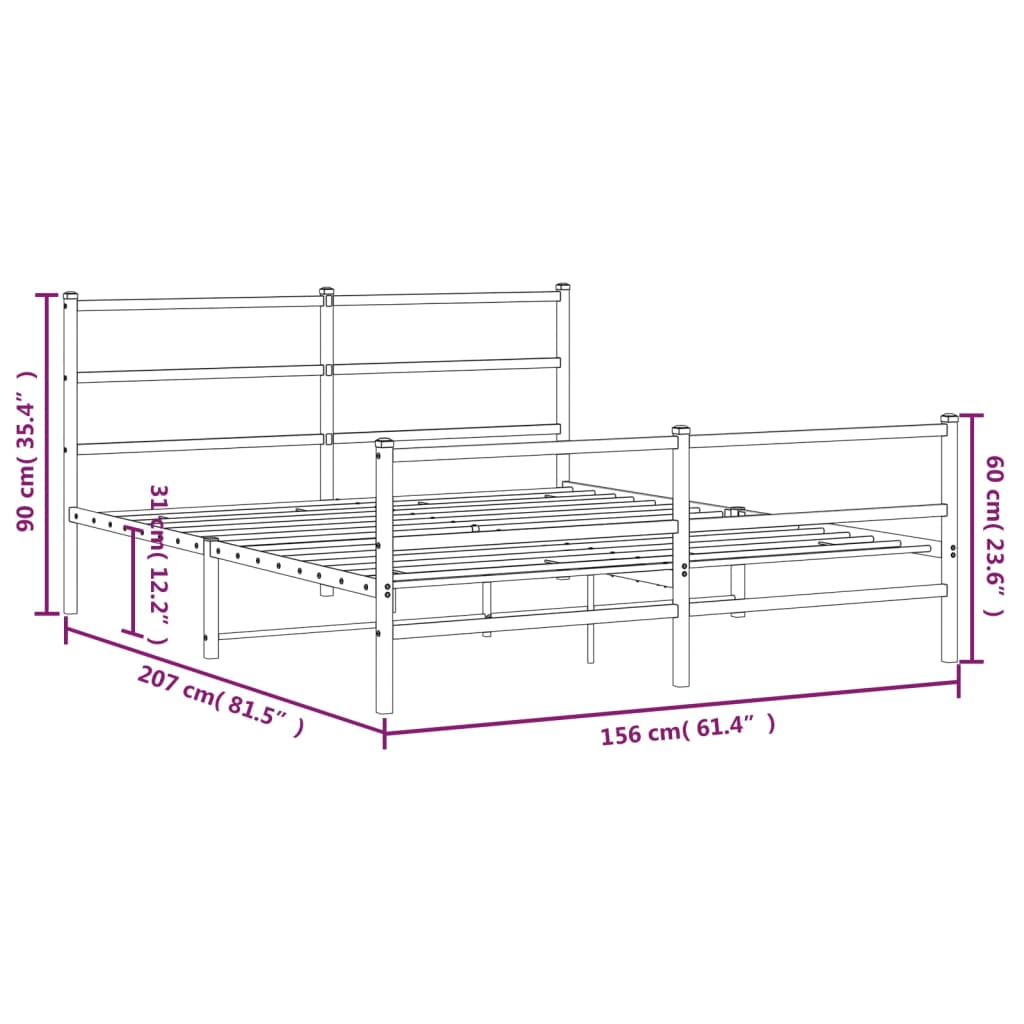 Estrutura de cama com cabeceira e pés 150x200 cm metal branco