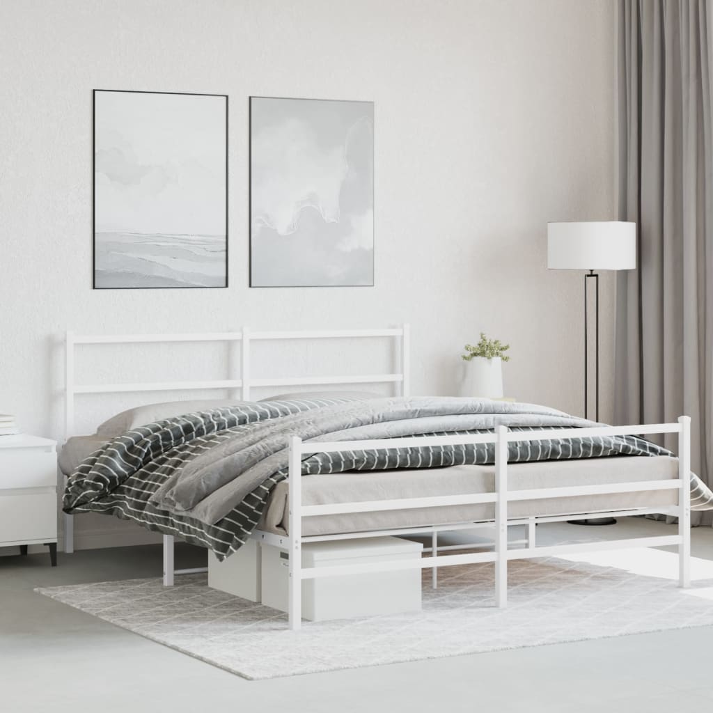 Estrutura de cama com cabeceira e pés 160x200 cm metal branco