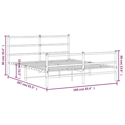 Estrutura de cama com cabeceira e pés 160x200 cm metal branco