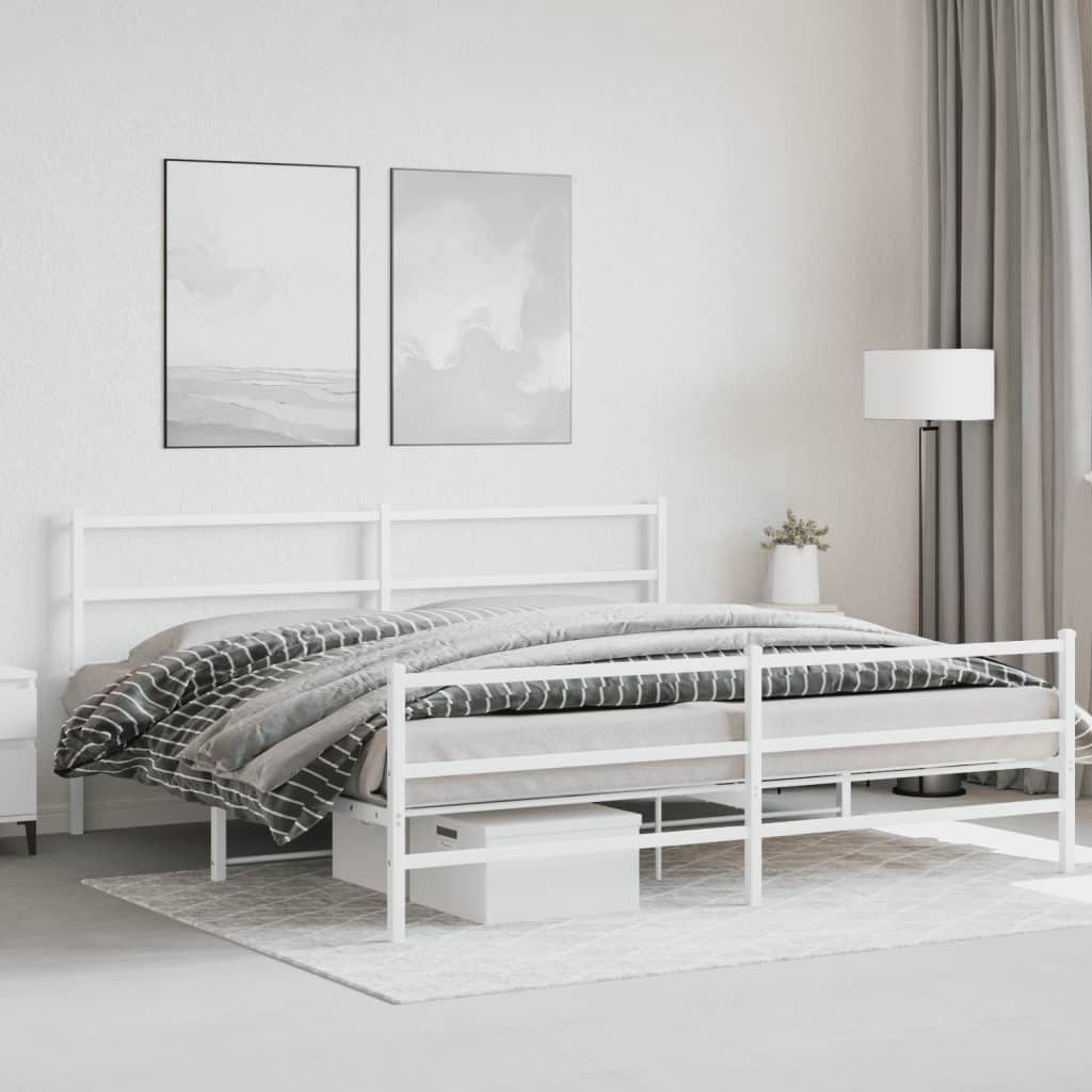 Estrutura de cama com cabeceira e pés 200x200 cm metal branco