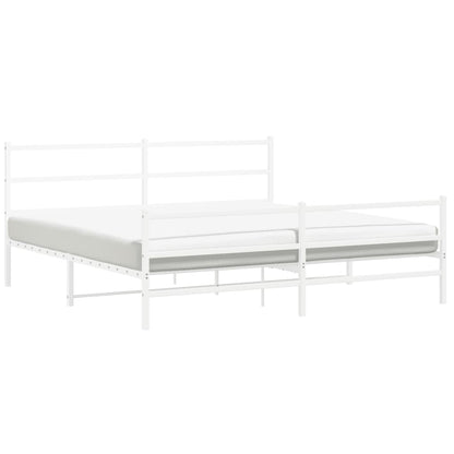 Estrutura de cama com cabeceira e pés 200x200 cm metal branco