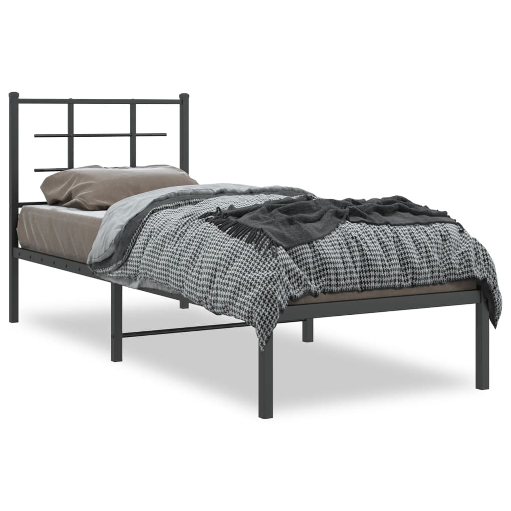 Estrutura de cama com cabeceira 75x190 cm metal preto