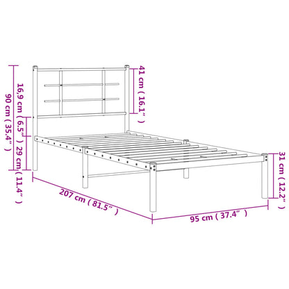 Estrutura de cama com cabeceira 90x200 cm metal preto