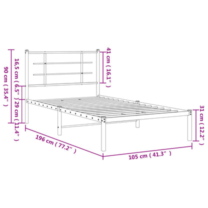 Estrutura de cama com cabeceira 100x190 cm metal preto