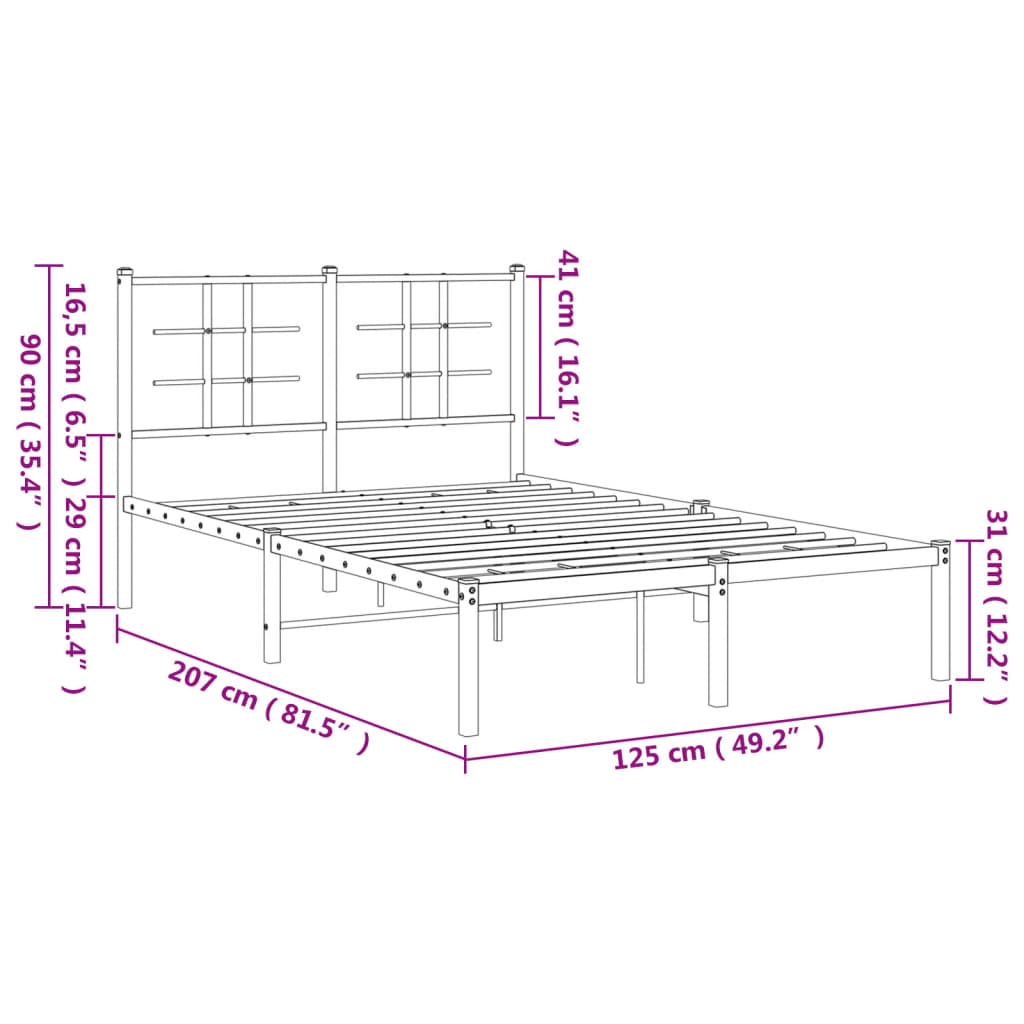 Estrutura de cama com cabeceira 120x200 cm metal preto