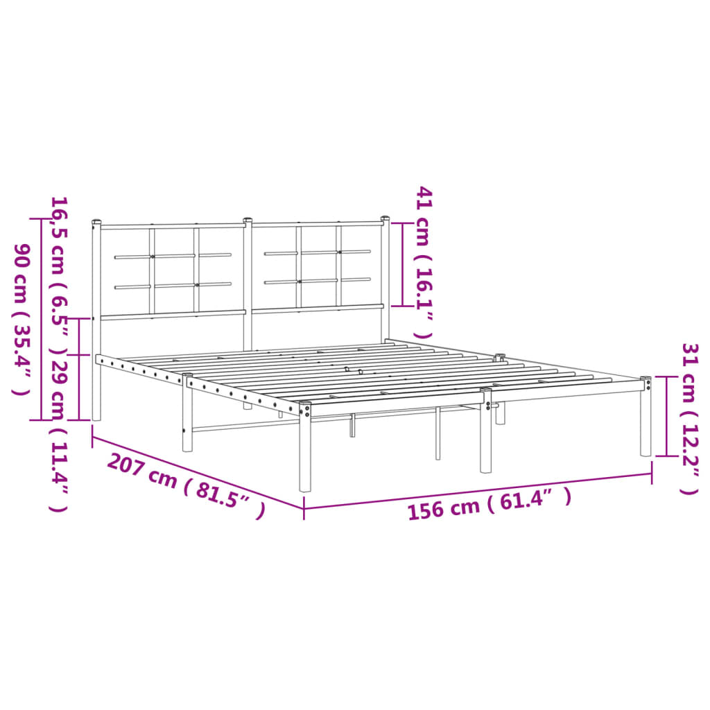 Estrutura de cama em metal com cabeceira 150x200 cm preto