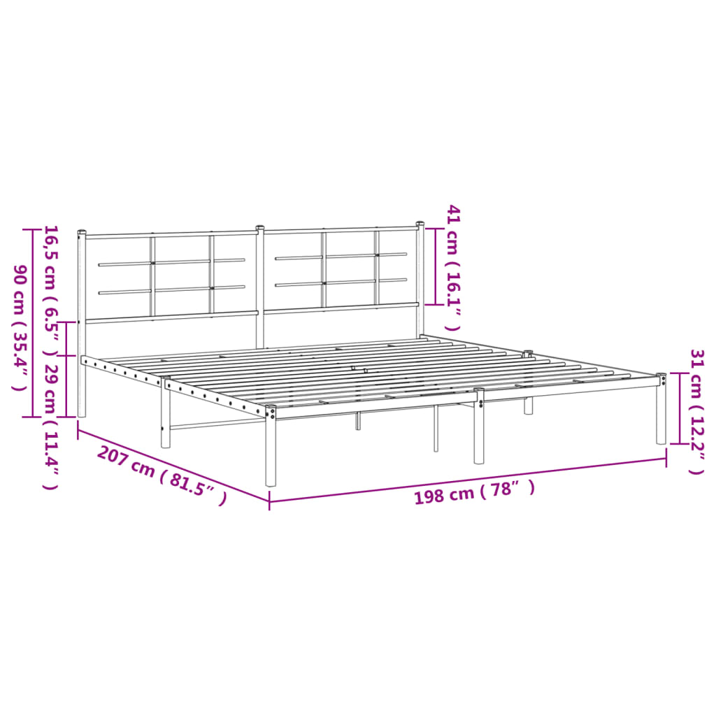 Estrutura de cama com cabeceira 193x203 cm metal preto