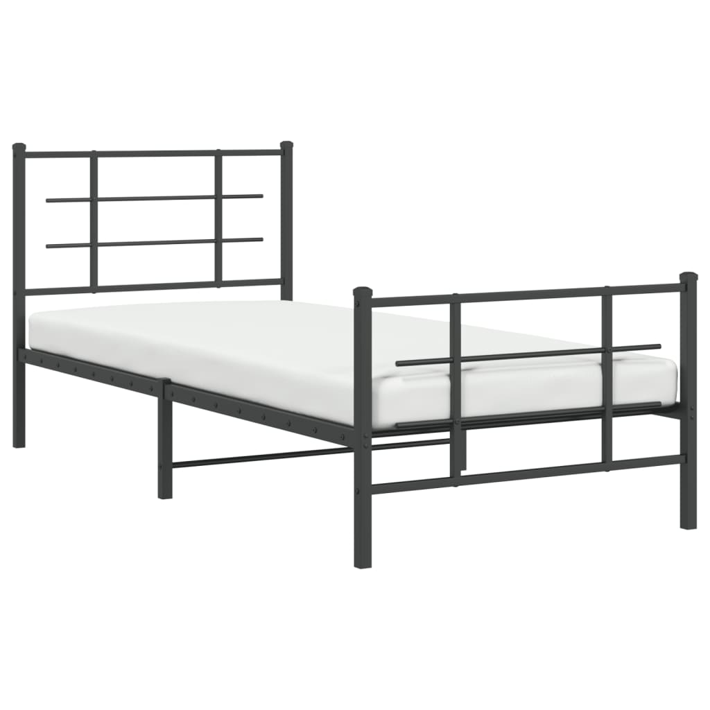 Estrutura de cama com cabeceira e pés 90x190 cm metal preto