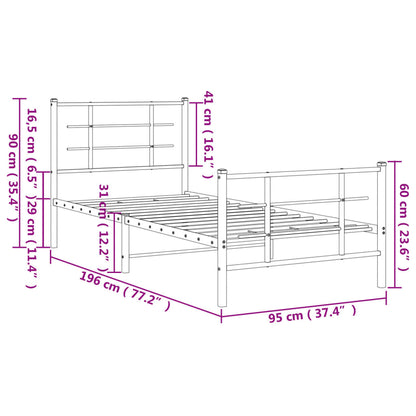 Estrutura de cama com cabeceira e pés 90x190 cm metal preto