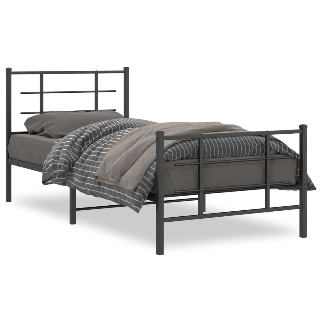 Estrutura de cama com cabeceira e pés 90x190 cm metal preto