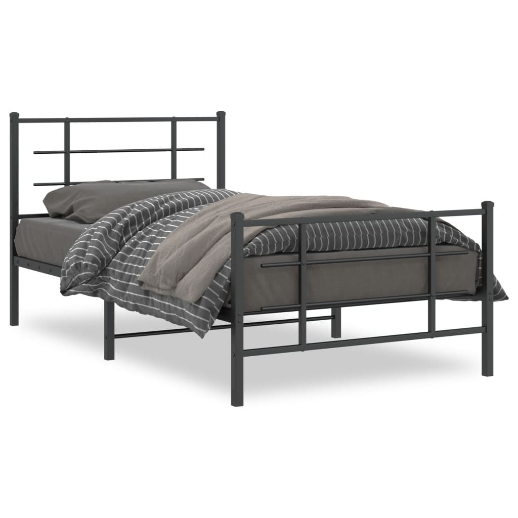 Estrutura de cama com cabeceira e pés 100x190 cm metal preto