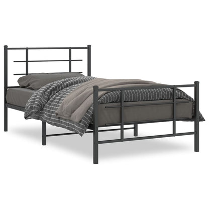 Estrutura de cama com cabeceira e pés 100x200 cm metal preto