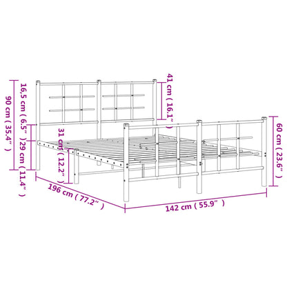 Estrutura de cama com cabeceira e pés 135x190 cm metal preto