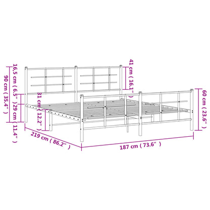 Estrutura de cama com cabeceira e pés 183x213 cm metal preto