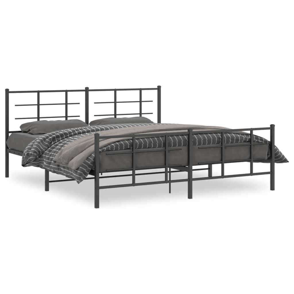 Estrutura de cama com cabeceira e pés 183x213 cm metal preto