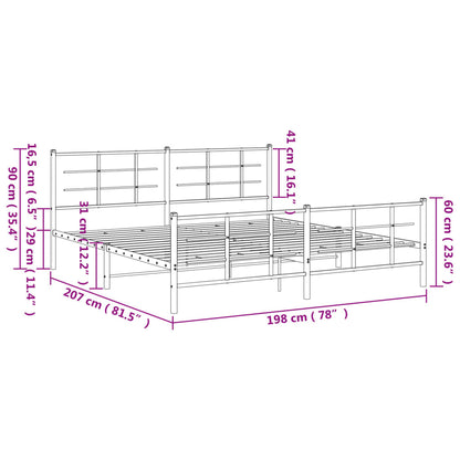 Estrutura de cama com cabeceira e pés 193x203 cm metal preto