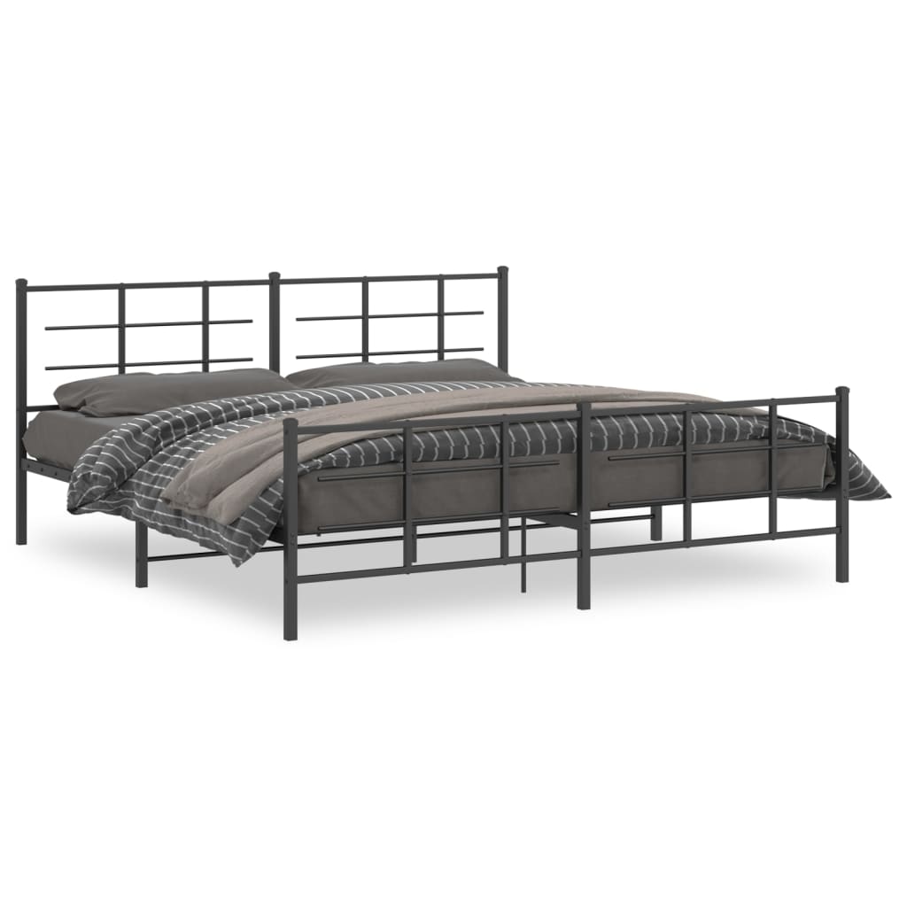 Estrutura de cama com cabeceira e pés 193x203 cm metal preto