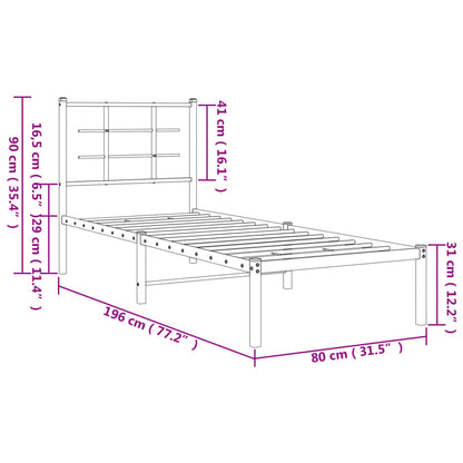 Estrutura de cama com cabeceira 75x190 cm metal branco