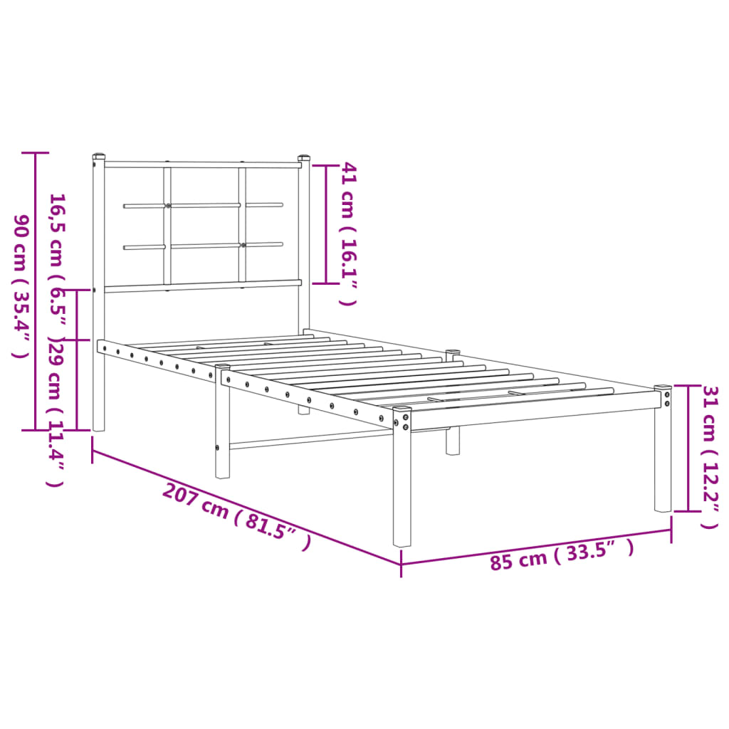 Estrutura de cama com cabeceira 80x200 cm metal branco