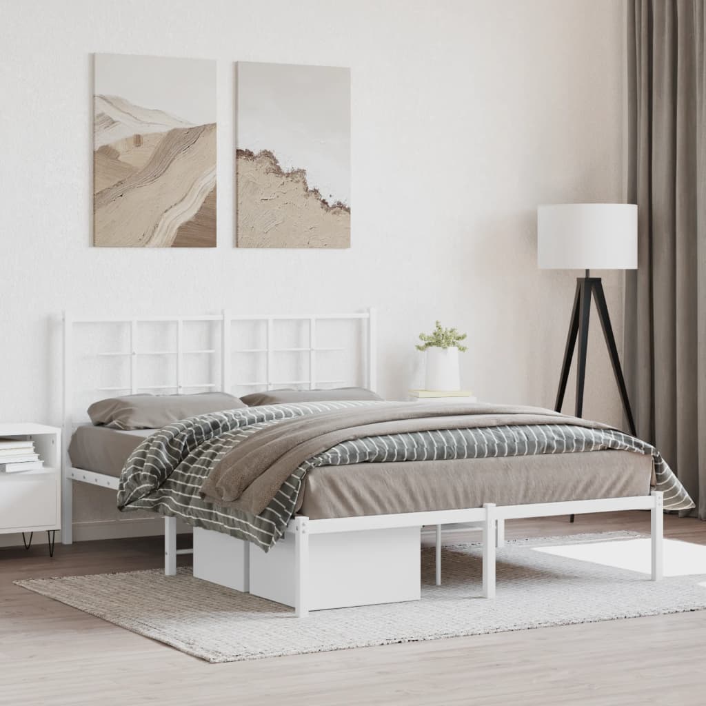 Estrutura de cama com cabeceira 135x190 cm metal branco