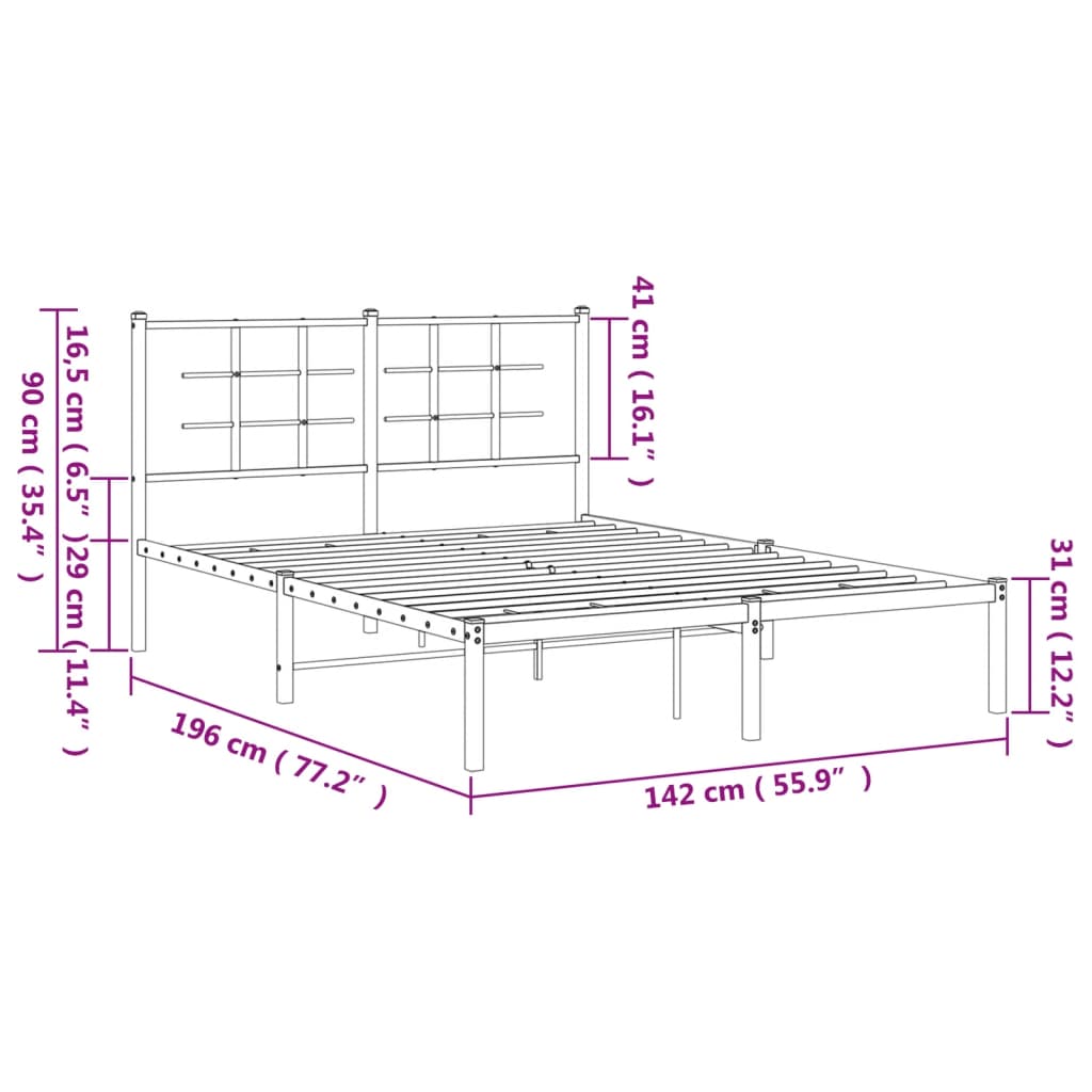 Estrutura de cama com cabeceira 135x190 cm metal branco