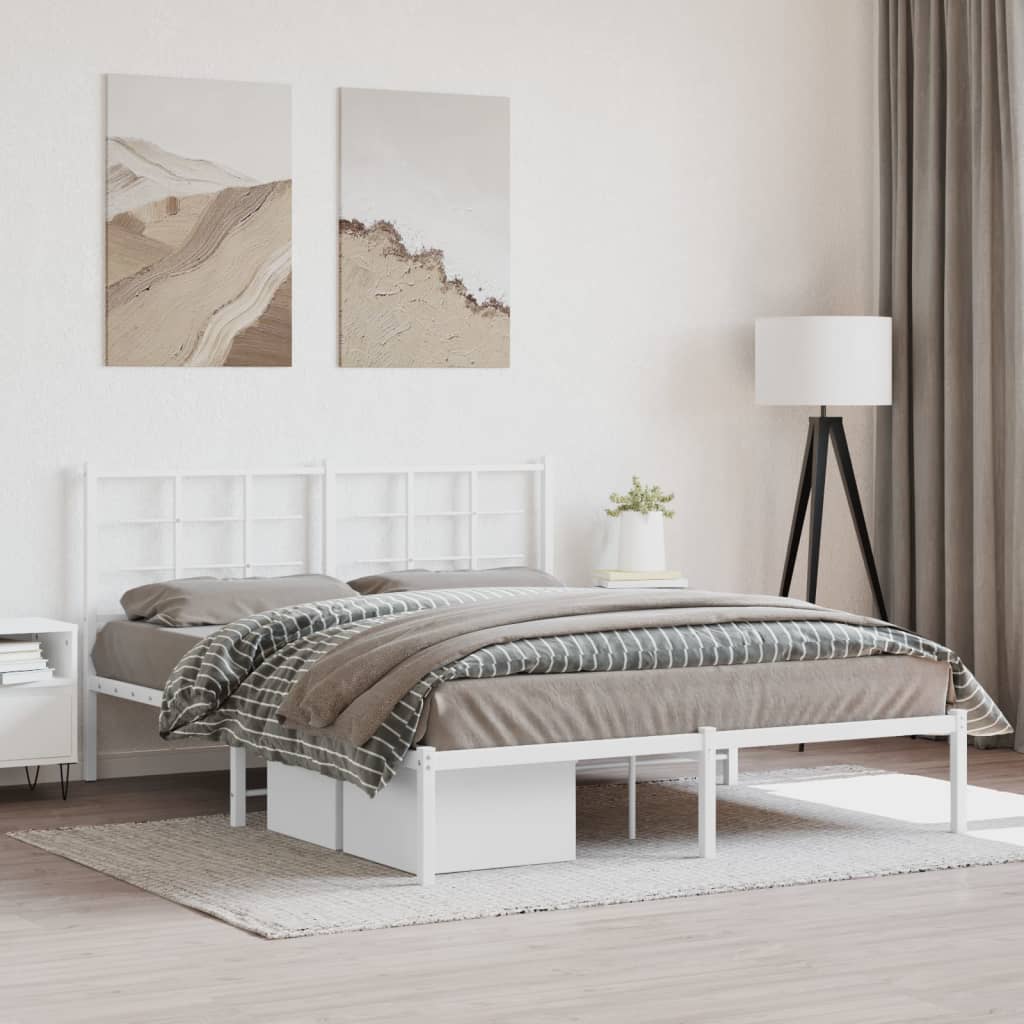 Estrutura de cama com cabeceira 150x200 cm metal branco