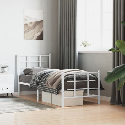 Estrutura de cama com cabeceira e pés 75x190 cm metal branco