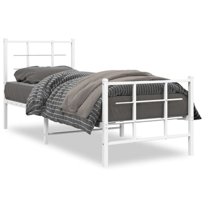 Estrutura de cama com cabeceira e pés 75x190 cm metal branco