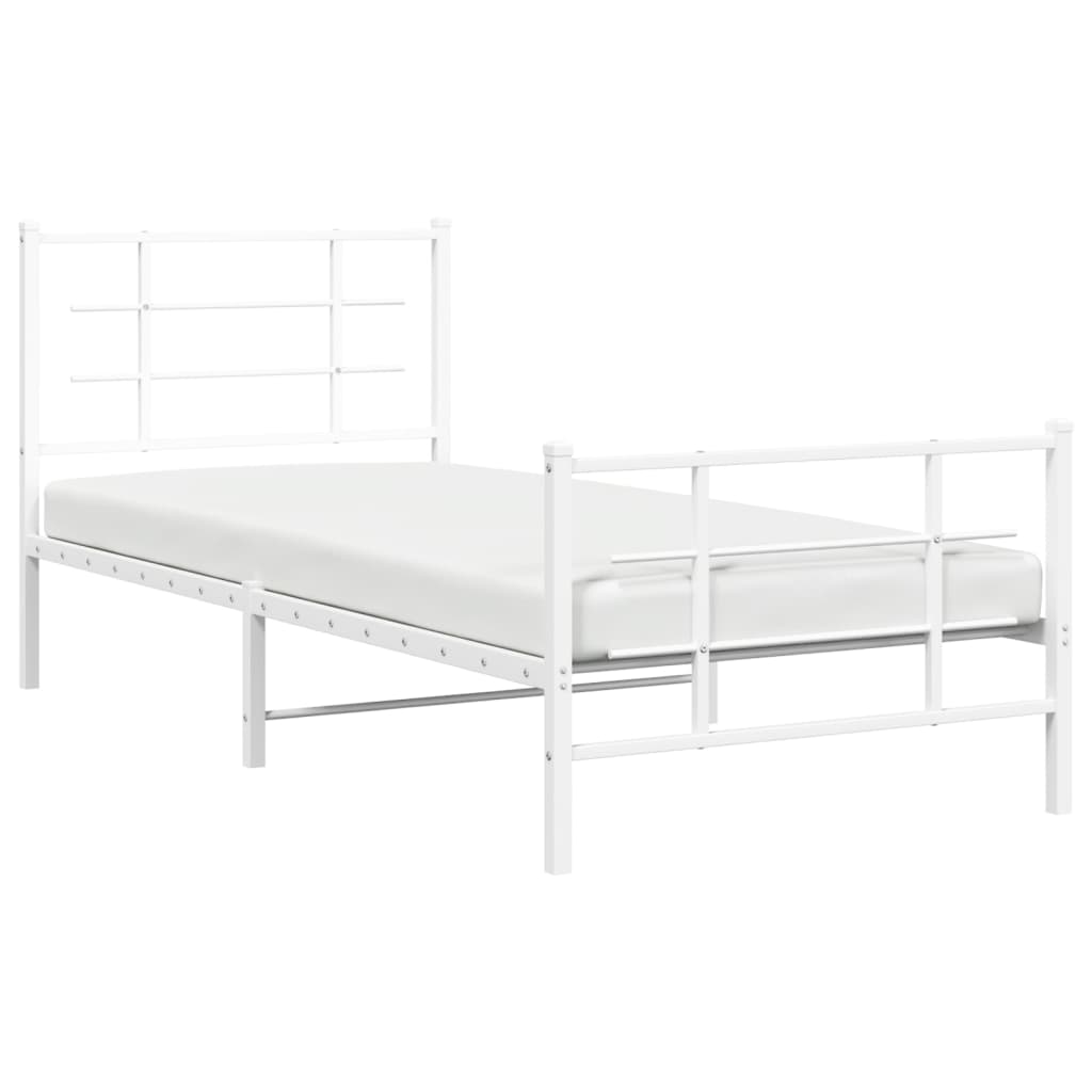 Estrutura de cama com cabeceira e pés 90x190 cm metal branco