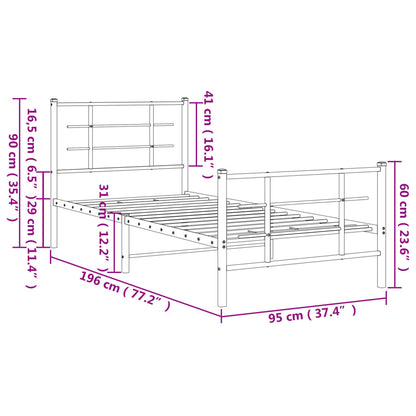 Estrutura de cama com cabeceira e pés 90x190 cm metal branco