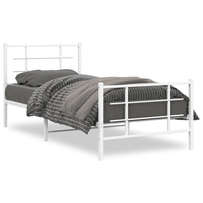 Estrutura de cama com cabeceira e pés 90x190 cm metal branco