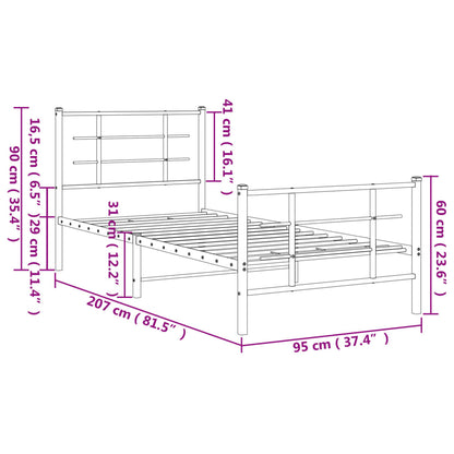 Estrutura de cama com cabeceira e pés 90x200 cm metal branco